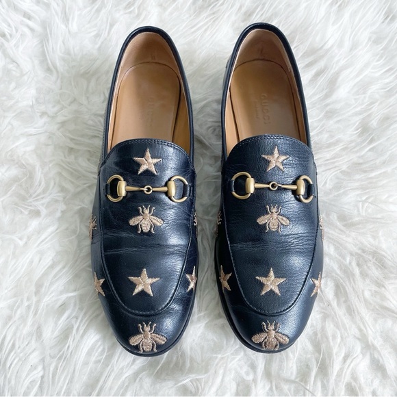 Gucci Jordaan Embroidered Leather Loafer Bee Star
Black Gold Horsebit Size 37.5 - Picture 1 of 11